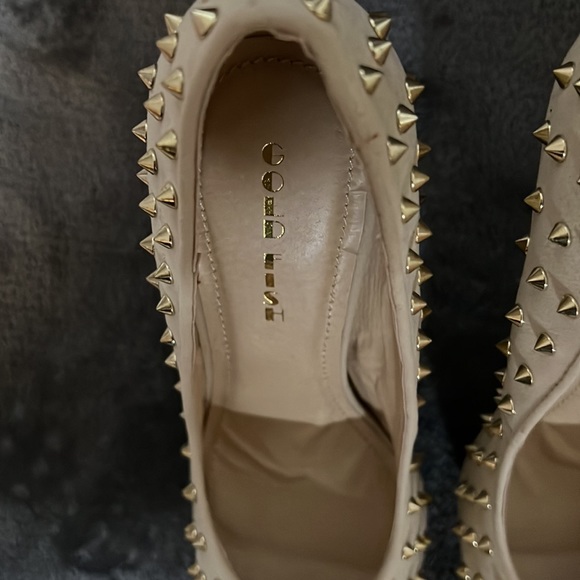 Worn Once Tan Heels with Gold Spikes - Picture 7 of 9